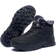 Valentine's Day Gift:Winter Snow Boots For Mens,Winter Warm Waterproof Outdoor Hiking Boots.Men's Winter Black Boots Anti Slip Hiking Outdoor Trekking Shoes.Winter Sports Waterproof Casual Shoes,Winter Boots For Men,Plush Warm Men's Outdoor Boots With High Top Design,Men's Hiking Boots Work Travel Shoe,Water Resistant Warm Fur Lined Anti Slip Work Ankle Shoes - Black - View 3