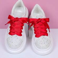 Flat Colorful Satin Shoelaces, 3/ 4inch Width, Women's/Girls' Shoelaces, White, 47inch (120) Cm: Clothing, Shoes, And Jewelry - 絲帶紅 - 查看 3