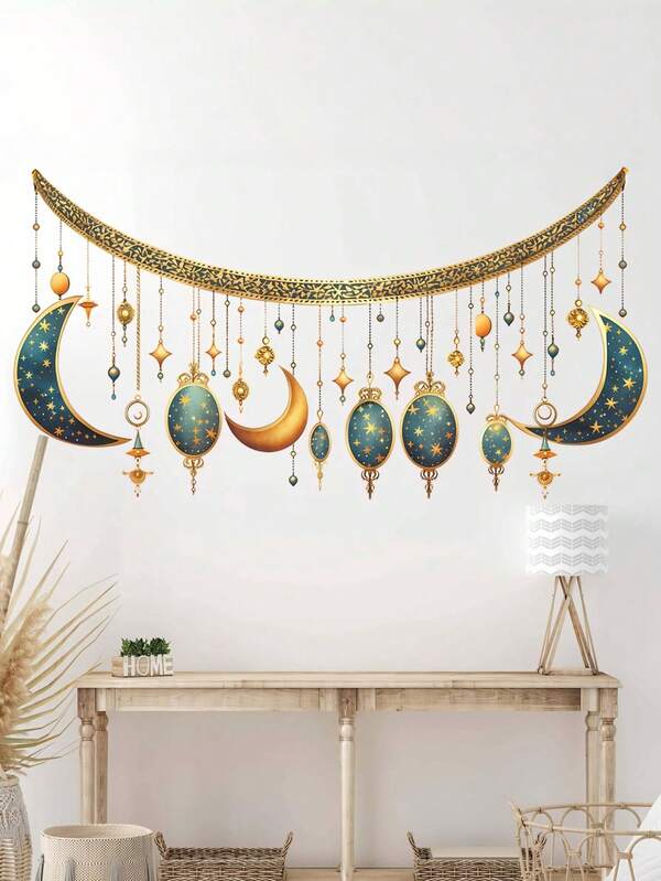 ﻿ Ramadan Wall Stickers, With Lantern Moon Star, DIY Wall Art Decals, Window Clings For Home Living Room Bedroom Kitchen Decor 2PCs