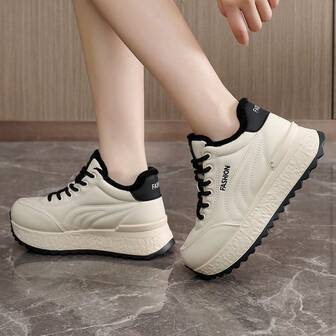 BN3006 High-Top Winter Shoes For Women, Thick Sole Increased Height Student Sports Casual Shoes, Thermal Lined For Winter, 2025 New Arrival