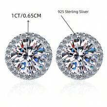 1 Pair 925 Sterling Silver 2 Carat Round Moissanite Stud Earrings For Women, Elegant & Fashionable Daily Wear Earrings With GRA Certificate And Gift Box - 1CT*2 - View 8