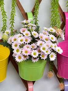 Hanging Flower Pot, Metal Iron Art Mini Planter Fence Bucket Flower Pot Holder For Balcony Garden Plant, Suitable For Home Decor