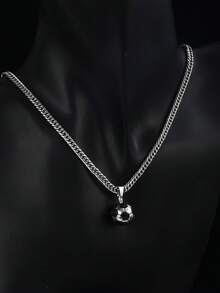 1 pieza Collar con colgante de fútbol de acero inoxidable plateado, de moda y clásico, accesorios de joyería para niños, decoración hip-hop, recuerdos, regalos para amigos y compañeros de clase en carnaval y fiestas - Plateado - Ver 4