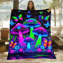 Glowing Mushrooms Printed Blanket. Soft And Warm Flannel Blanket Travel, Camping, Sofa, Livingroom, Couch, Chair, Bed. Family Or Friends 280GSM 4 Sizes Available (30x40in/40x50in/50x60in/60x80in) - Multicolor - View 5