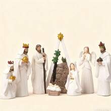 Nativity Scene Resin Figurine Collection - Intricate Religious Christmas Decoration Set With Biblical Characters For Home Display And Gifting - Apricot - View 5