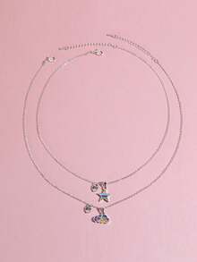 مجموعة من قلادتين للبنات مكونة من نجمة وقطرة زيت بشكل سحابة من سبيكة الزنك، قلادة صداقة، إكسسوار ديكوري، هدية عيد للصديقة المقربة، هدية مجوهرات يومية - مقاس واحد - مشاهدة 4