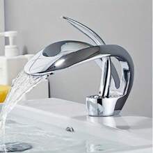 Beautiful And Functions Single Handle Bathroom Sink Faucet, Waterfall Curved Shape Design Single Hole Lavatory Faucet Basin Mixer Tap - Multicolor - View 2