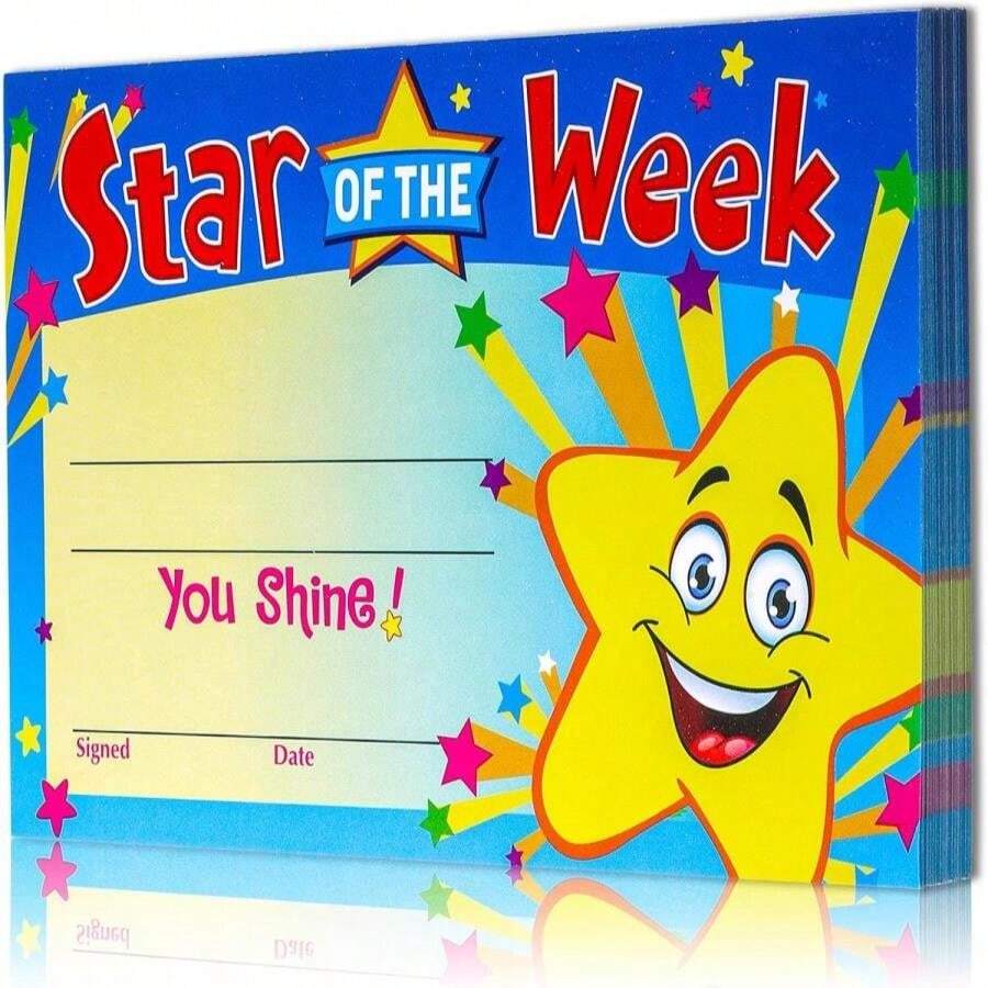 50 Pack Recognition Awards Star Student Certificates Student Awards Certificates Student Incentives For Children, Teachers And Students, Parents, End Of Semester, Back To School, Home Study Supplies - White - View 1