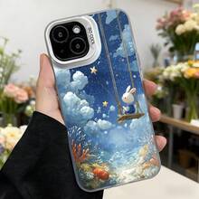 Cubierta de teléfono con diseño de conejo en columpio azul cielo nubes marina estrellas y peces para mujeres estilo dulce ideal para uso diario y regalos Aplicable a los teléfonos de la serie Apple y Galaxy - Blanco - Ver 2