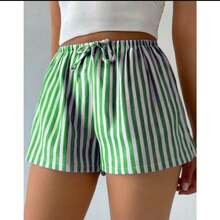 Simple Tie-Front Striped Shorts For Everyday Wear. - Verde - Ver 1