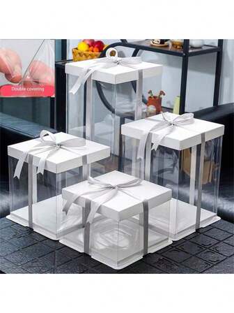1 件透明塑料生日蛋糕盒，4/6/8/10/12 英寸加厚加高方形烘焙包装盒，适用于生日、婚礼、派对蛋糕和礼品包装