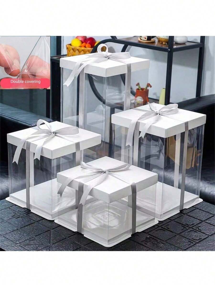 1 szt. Przezroczyste plastikowe pudełko na tort urodzinowy, kwadratowe pudełko do pieczenia o wymiarach 4/6/8/10/12 cali, grubsze i wyższe, odpowiednie na urodziny, wesele, tort imprezowy i do pakowania prezentów