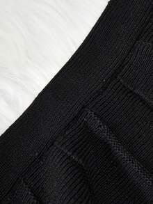 Girls Knitted Sweater Skirt, A-Line Elastic Waist, Suitable For 4-12 Years Old Girls, Casual & Elegant Solid Color, Simple Style, Autumn/Winter - Black - View 5