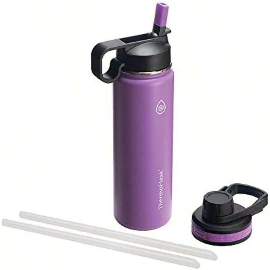Thermoflask 50055 - Botella aislada con tapa para chug y pajitas, , 18 Oz (532.32 ml)(Morado (Plum) 0.7 Litros) - Multicolor - Ver 1