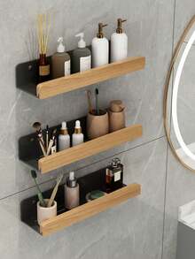 1pc Wall-Mounted Bathroom Storage Rack - Carbon Steel Hanging Organizer For Cosmetics, Shampoo, And Shower Gel. A Space-Saving Bathroom Accessory, Easy To Install, For Bathroom Organization And Storage. Stylish Metal Finish - Multicolor - View 9