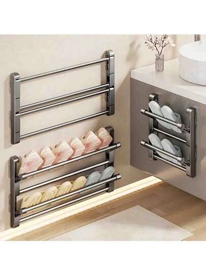 1个浴室无孔储物架，拖鞋架，沥水拖鞋架 - 无需电源，完美节省空间，整理物品，置物架