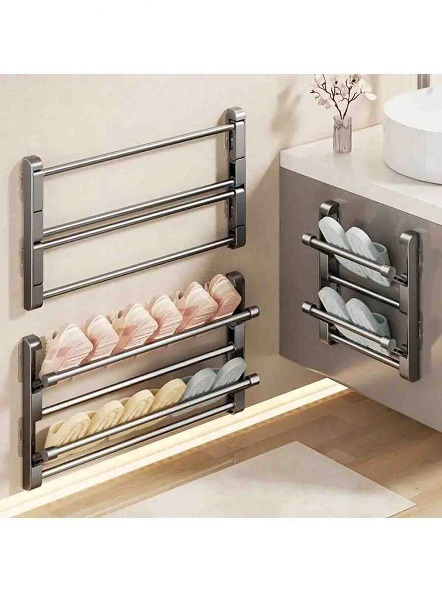 1个浴室无孔储物架，拖鞋架，沥水拖鞋架 - 无需电源，完美节省空间，整理物品，置物架 - 彩色 - 查看 1