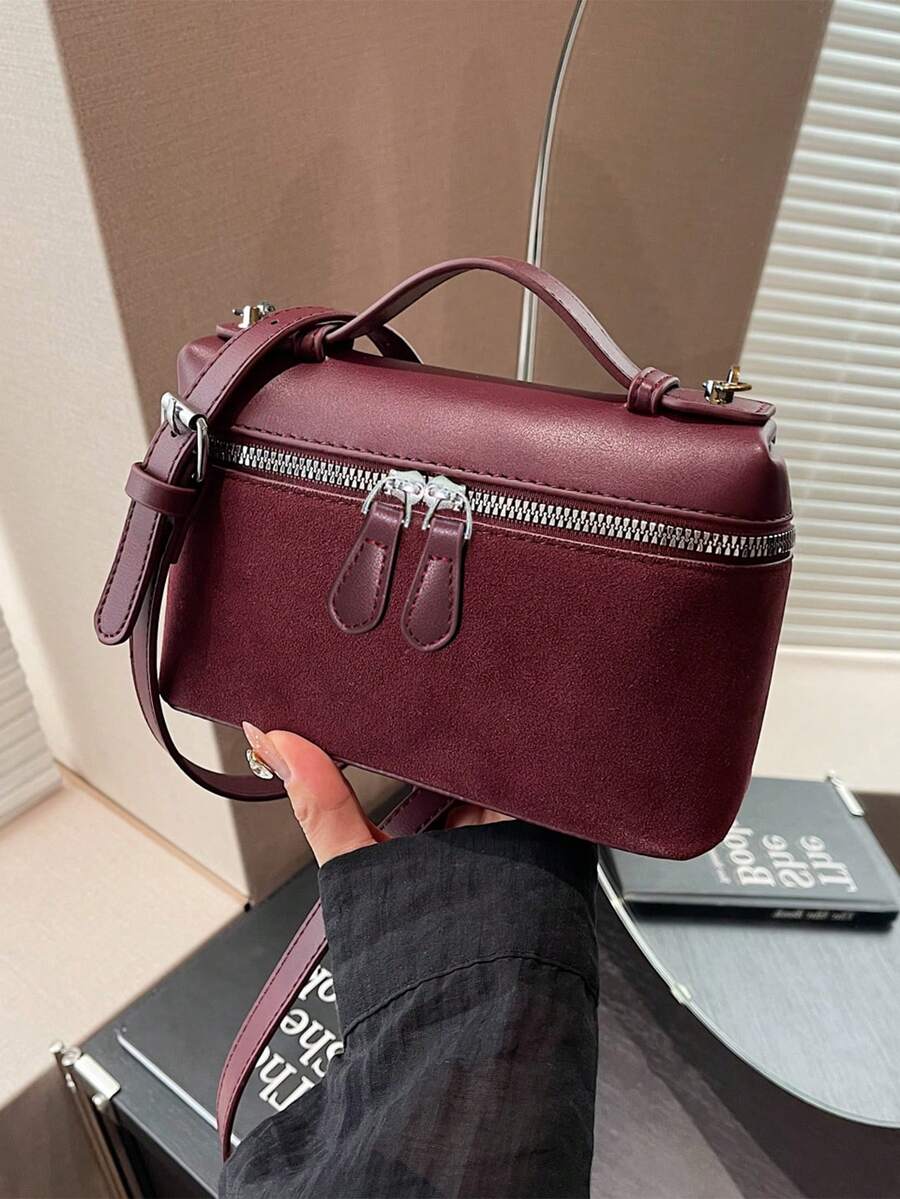 New Matte Patchwork Mini Handbag Crossbody Bag Phone Pouch, Fashionable Commuter Bag - Burgundy - View 1