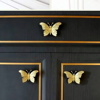 1/2/4/6/8/10 Piezas Tiradores de Puerta de Gabinete con Diseño de Mariposa, Tiradores de Cajón de Gabinete de Cocina Dorados de Un Solo Orificio, Adecuados para Armarios de Vestir, Cocina, Dormitorio, Pomos de Puerta del Hogar, Decoraciones de Ferretería