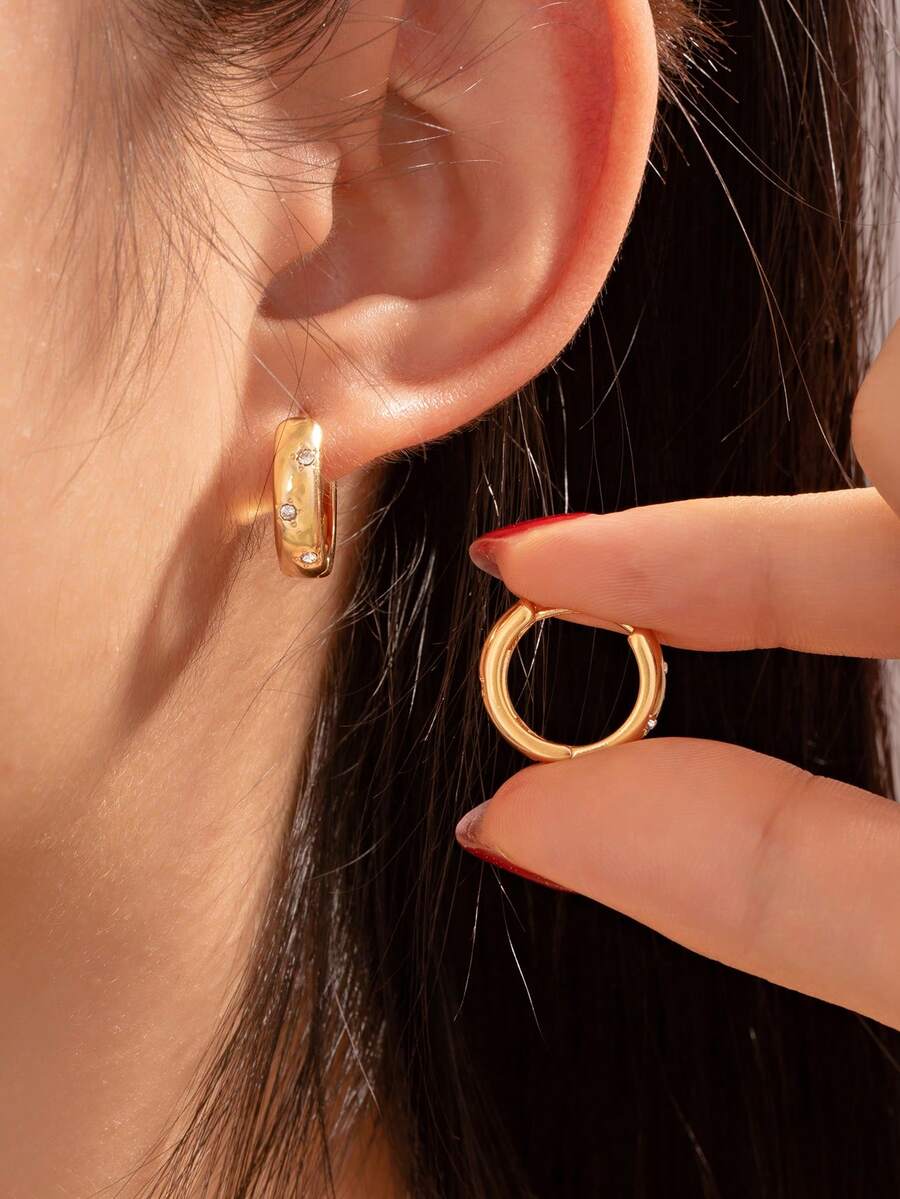1 Pair Minimalist Luxury Round Circle Hoop Earrings, Design With Elegant Vibe - Gold - View 1