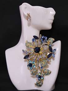 1pc Fashionable Exaggerated Floral Brooch With Rhinestones - Blue - View 4