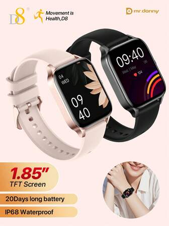  D8 2025 New Arrival Smart Watch For Women, Fashion Minimalist Design 1.85" HD Full-Screen Touch Smartwatch, Answer/Make Call Bluetooth Fitness Tracker With 24/7 Heart Rate Blood Oxygen Monitor, IP67 Waterproof 100+ Sports Modes (Yoga/Running/Cycling/Camping), Sleep Quality Analyzer Pedometer Calorie Counter, Exclusive Female Health Reminder, Compatible With Android IOS