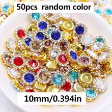 50pcs 10mm(0.394in) Rhinestone Border Flat Bottom Randomly Mixed Color Crystal Cabochons Gemstone Sewing Beads For Jewelry Making DIY Needlework Handmade Bow Decoration Accessories - Multicolor - View 10