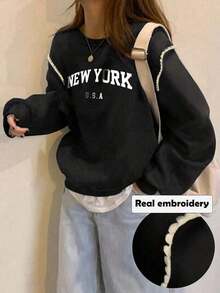 Christmas Outfit Womenhair Accessories For WomenINAWLY Women's Casual Bow Print Sweatshirt, Autumn/WinterLoose And Comfortablechristmaswoman Winter Clothes - 黑色 - 查看 1
