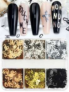 Cutie cu 6 grile, 26 paiete cu alfabetul englez, culoare metalică, 6 mm, personalizate, sclipici, paiete PET, rășină, decor DIY