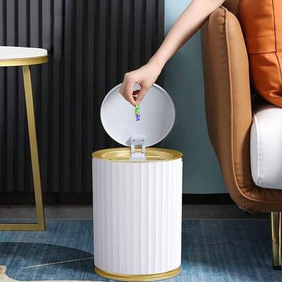 Trash Bin For Bathroom With Lid, 9 Liter Round Waterproof Smart Rubbish Bin, Plastic Touchless Motion Sensor Gar...