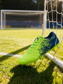 1 Pair Teenagers' Metal Studded Lace-Up Football/Soccer Shoes, Leather Upper With Anti-Kick & Anti-Collision, TPU Durable Outsole For Match And Daily Training On Grass Field