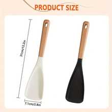 1 Piece Multi-Functional Spatula Spoon With Ergonomic Wooden Handle - Durable Non-Stick  Kitchen Utensil For Cooking, Serving, Flipping Pancakes, Stirring Soup, Mixing Batter - Black And White Options, Cooking Spatula - 黑色的 - 查看 1