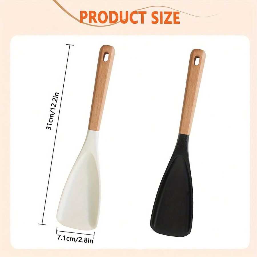 1 Piece Multi-Functional Spatula Spoon With Ergonomic Wooden Handle - Durable Non-Stick Kitchen Utensil For Cooking, Serving, Flipping Pancakes, Stirring Soup, Mixing Batter - Black And White Options, Cooking Spatula - 黑色的 - 查看 1