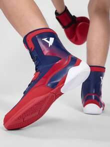 TACHUAN Professional Wrestling Shoes, Men's High-Top Combat Boxing Shoes, Training Shoes, Kickboxing Boots, Fitness Martial Arts Shoes - Blue - View 7