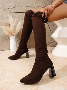 Women's Retro Fashion Sexy New Elegant Comfortable Chunky Heel Knee-High Boots, Autumn/Winter - Brown - View 4