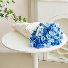 Crochet Flower Bouquet Throw Blanket, Handmade Knitted Blanket With Rose Flowers, Cute Romantic Gift For Her Girlfriend Mom Mother's Day Valentine Wedding Anniversary Birthday, Pink And White - 康乃馨藍 - 查看 10