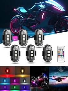 2/4/6pcs Motorcycle LED RGB Light 7Colors With Remote Light Mini Lights USB Airplane Lights Universal For Cars And Motorcycles With Remote Control