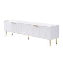 TV Unit, Lowboard With Structured Door, TV Cabinet, With Gold Handles And Gold Legs, 170 L X 35 W X 47.5 H (Cm) - White + MDF - View 11