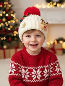 1 pieza Gorro de punto con cuernos de reno para niños, gorro de invierno cálido unisex para niños, regalos de Navidad para niños y niñas - 1PC - Ver 7