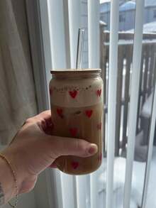 Heart-Shaped Glass Straw Cup, Large Capacity Straw Water Bottle, Suitable For Juice, Coffee, Matcha, Milk And Other Straw Drinkware - Multicolor - View 10