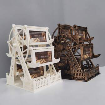 1pc Classic Rotating Ferris Wheel Photo Frame Display Stand, Captures Family Memories, Great For Housewarming, Christmas Gifts, Suitable For Family, Friends, Partners And Neighbors, Warm Home Desktop Decor, Applicable For Home, Living Room, Office Decor, Valentine's Day, New Year, Easter, Christmas Gifts (Frame Material: ABS Plastic)