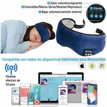 Antifaz para Dormir con Auriculares Inalámbricos Bluetooth 5.0 Máscara Ojos con Música Diadema Ajustable Altavoces Incorporados Micrófono para Viajes Aéreos y para Dormir Azul - Azul - Ver 2