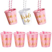 Bộ 12 ly rượu vang dùng trong tiệc cưới kèm dây chuyền hạt cườm - Ly chúc rượu cho cô dâu và chú rể, thích hợp cho tiệc độc thân của cô dâu và chú rể, dây chuyền hạt cườm cho ly nhựa, ly rượu nhỏ đeo cổ, dây chuyền hạt cườm cho phù dâu và phù rể, màu trắng, hồng, đen. - Nhiều màu - Xem 15