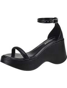 Women's Platform Wedge Sandal With Shekinah Heel, Elegant, Comfortable, Modern, Soft, Fashionable, Casual, PVC, Buckle, Party 2025 - 黑色 - 查看 13
