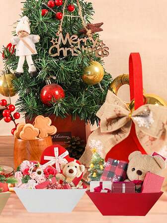 3/5 piezas Cesta de regalo de unicolor, material de papel con asa, 4 colores, perfecta para accesorios y embalaje de regalos de fiesta, cumpleaños, embalaje de regalos, decoraciones de fiesta y otras ocasiones, almacenamiento de adornos