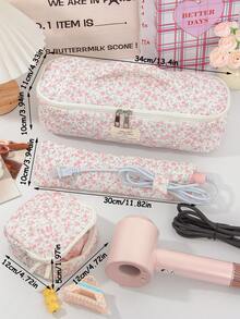 1Pc/Set All Over Ditsy Floral Print Quilted Hair Dryer Storage Bag Mesh Pocket Design Inside Curling Iron Storage Bag Hair Clips Storage Bag Cosmetic Bag Makeup Bag Set Jewelry Organiser Multi-Functional Storage Bag Hair Dryer Holder Hair Tool Bag Set Travel Carrying Organizer Bag For Crimping Hair Tools(Curling Iron, Hair Dryer),Hair Clips,Hair Straightener, Ideal For Home&Travel,Travel Essentials Cruise Essentials Bridesmaid Gifts Mom Gifts - Multicolor - View 11