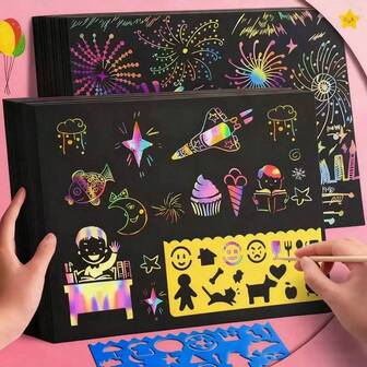 5/20/50pcs Rainbow Scratch Art Cards, Suitable For Holiday Parties, Magic Scratch Paper Crafts, No Pen/Ink, Non-Messy, DIY Paper Art Kit, Includes Bamboo Stylus + Template, Party Favors, For Boys & Girls, Birthday Party Gifts, Holiday Decoration Scratch Cards