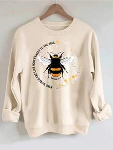 Bee Print Sweatshirt, Long Sleeve Crew Neck Casual Sweatshirt For Fall & Spring, Women's Clothing Christmas Outfit Women Christmas Sweatshirt Fall Clothes For Women Winter Clothes For Women Christmas Decor - 杏色 - 查看 8