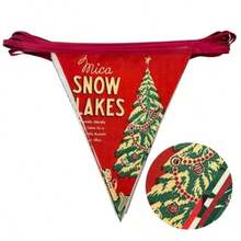 32Ft Blue And White Snowflakes Banner Triangle Flag Pennant Bunting Fabric Garland Streamers For Winter Wonderland Christmas Frozen Birthday X-Mas New Years Party Festivals Hanging Decorations - Bannière vintage en toile - Voir 4