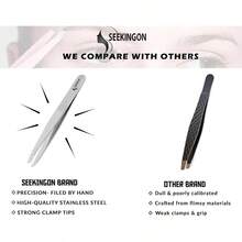 Tweezers Women Hair - Hand Filed Aligned Precision Tweezers Ingrown Hair Plucking - Non Slip Grip Slant Tweezers Men Red - Bạc - Xem 5